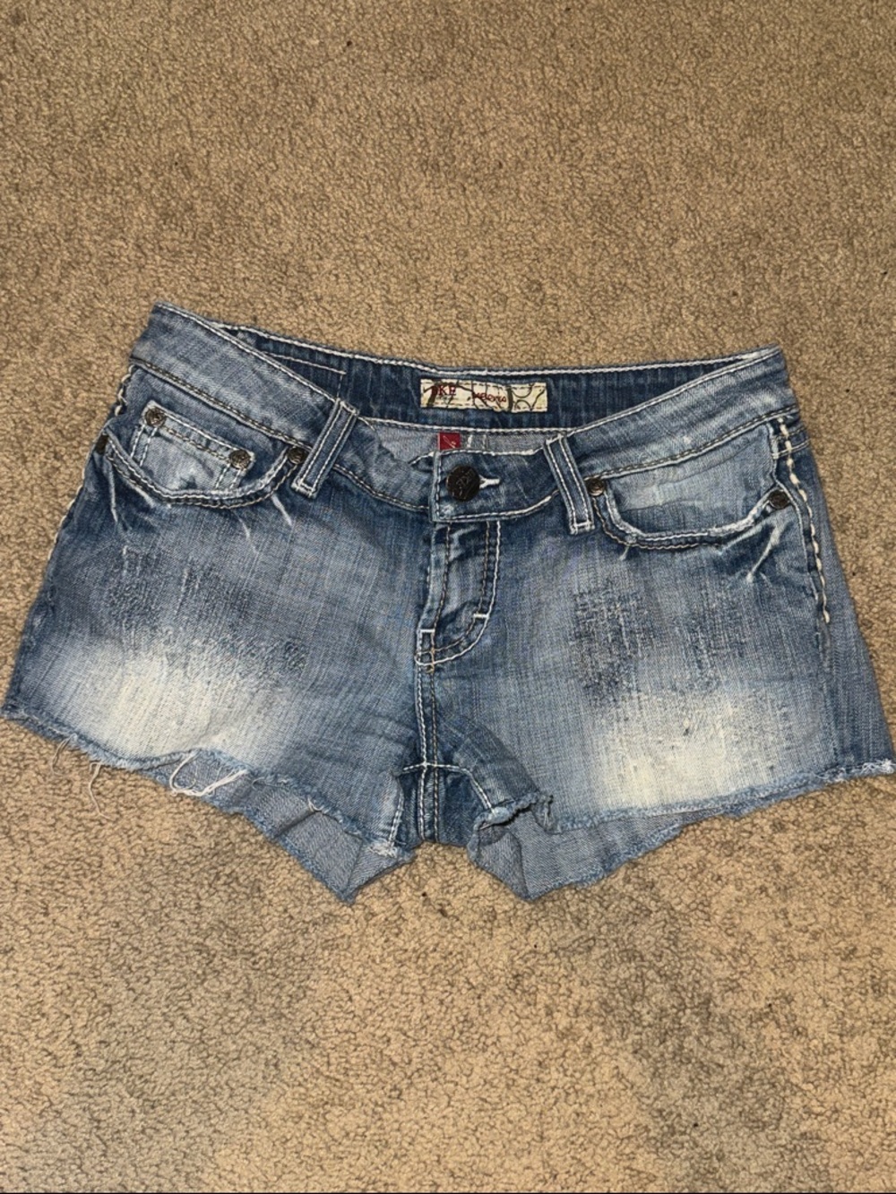 BKE Sabrina Women's Faded Blue Distressed Denim Cutoff Shorts